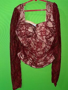 Cute Dark Red Lace Blouse